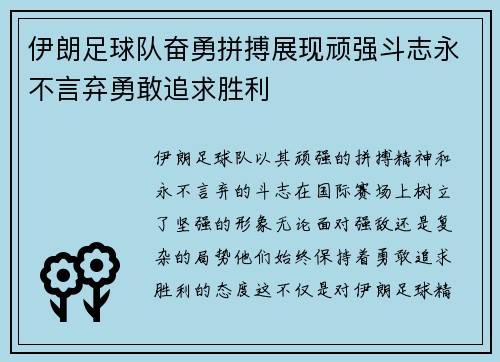 伊朗足球队奋勇拼搏展现顽强斗志永不言弃勇敢追求胜利